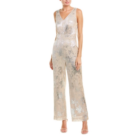 tahari metallic jumpsuit